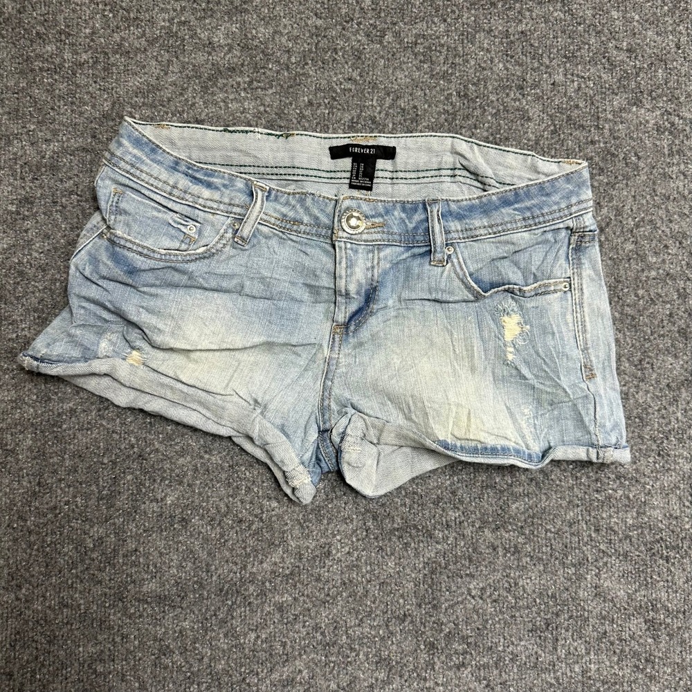 Forever 21 Shorts Womens Size 28 Light Wash Distressed Denim Low Rise Cuffed